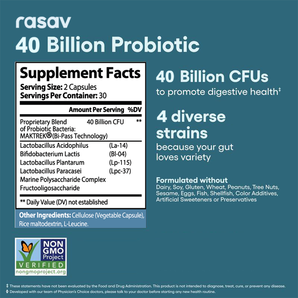 Probiotic 40 Billion for Women Men, 60 Capsules
