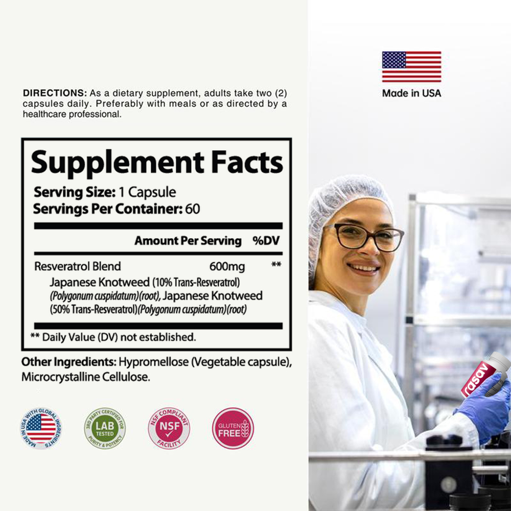 Premium Resveratrol Supplement 60 Vegan-Friendly Capsules