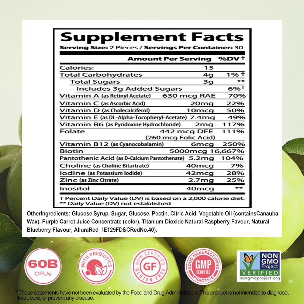 Hair Vitamin Gummies with 5000mcg of Biotin, 60 Capsules